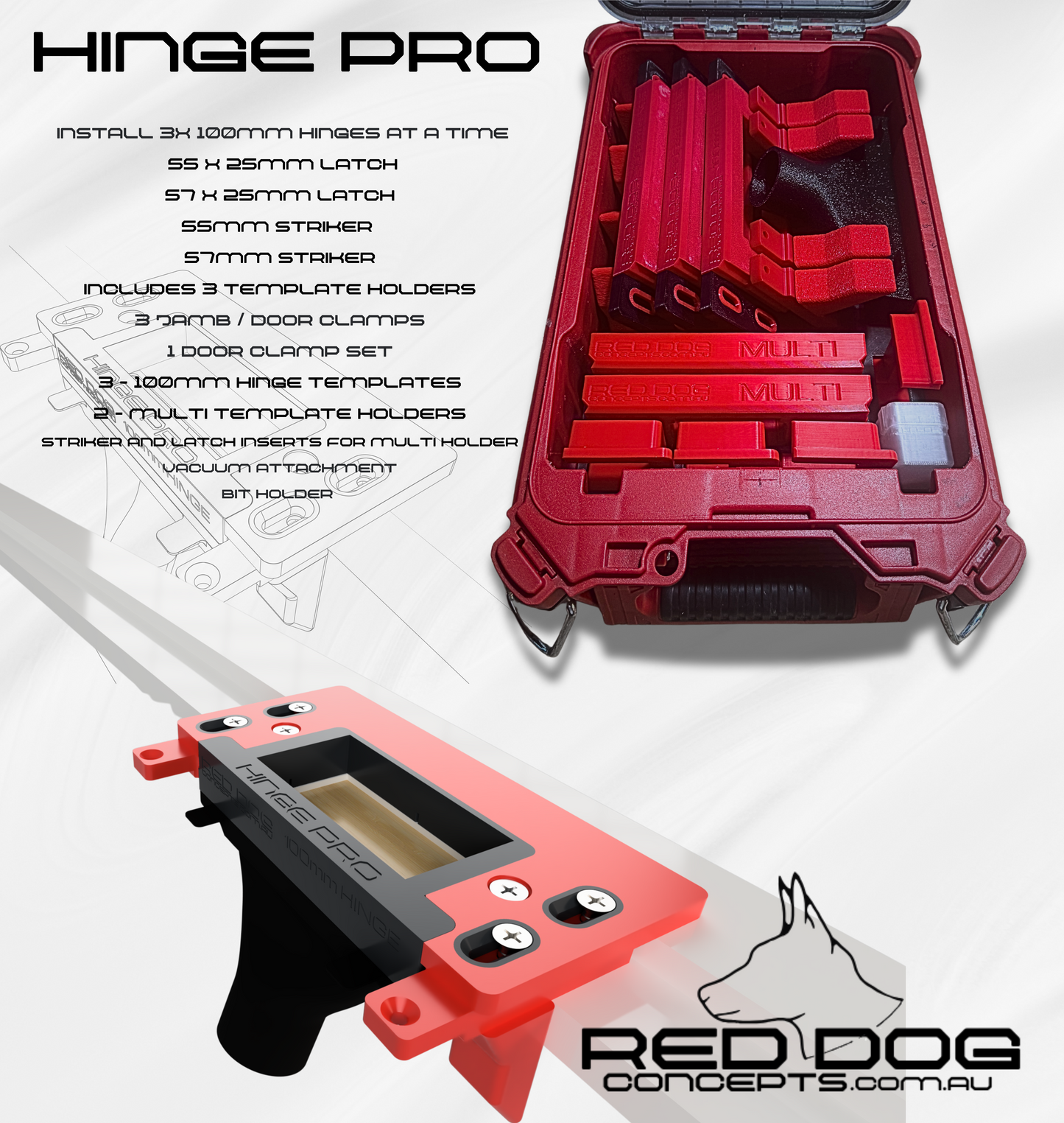 Hinge pro Complete Door Installation Kit with insert to suit Milwaukee Packout.
